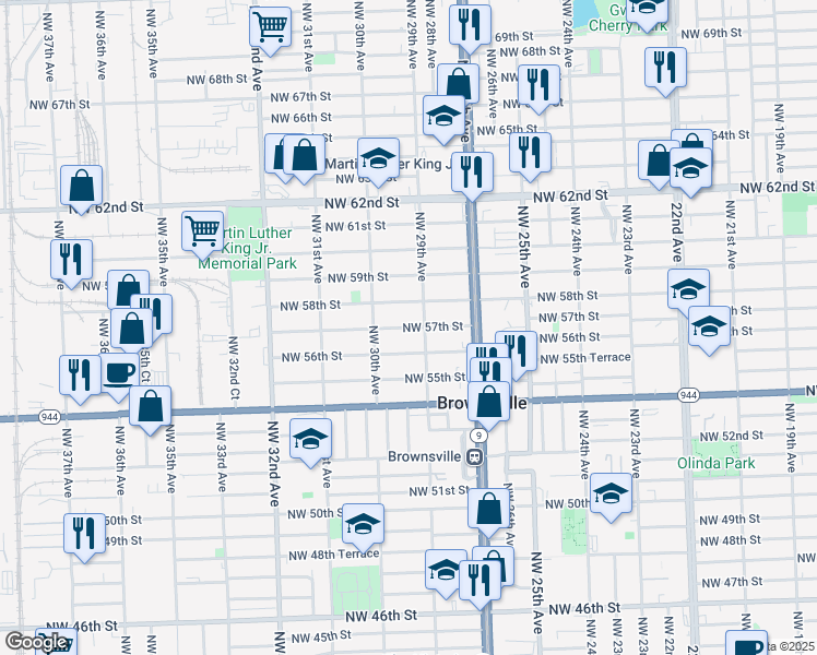 map of restaurants, bars, coffee shops, grocery stores, and more near 2951 Northwest 57th Street in Miami