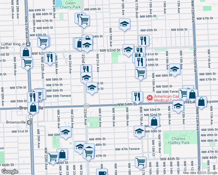 map of restaurants, bars, coffee shops, grocery stores, and more near 1927 Northwest 56th Street in Miami