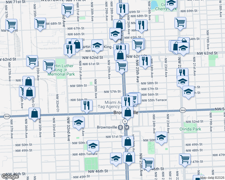 map of restaurants, bars, coffee shops, grocery stores, and more near 2772 Northwest 57th Street in Miami