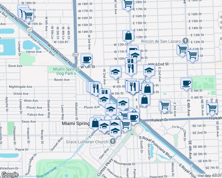 map of restaurants, bars, coffee shops, grocery stores, and more near 140 West 6th Street in Hialeah