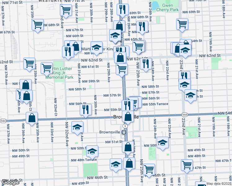 map of restaurants, bars, coffee shops, grocery stores, and more near 2772 Northwest 57th Street in Miami