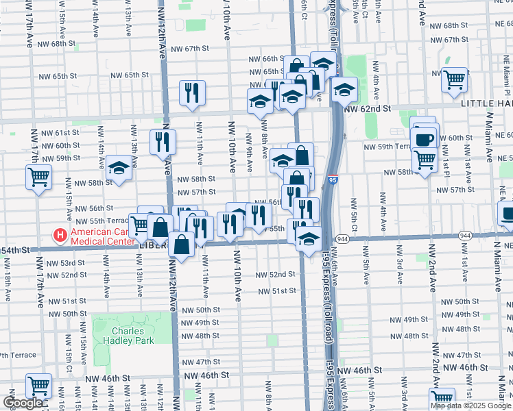 map of restaurants, bars, coffee shops, grocery stores, and more near 840 Northwest 56th Street in Miami
