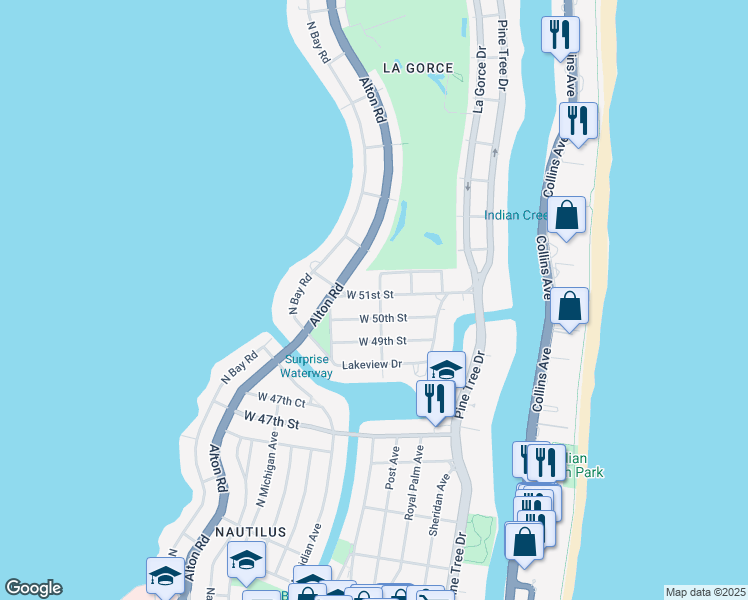 map of restaurants, bars, coffee shops, grocery stores, and more near 740 West 51st Street in Miami Beach