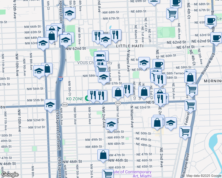 map of restaurants, bars, coffee shops, grocery stores, and more near 169 Northwest 56th Street in Miami