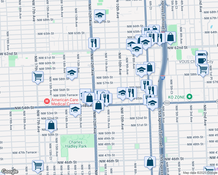 map of restaurants, bars, coffee shops, grocery stores, and more near 5601 Northwest 11th Avenue in Miami