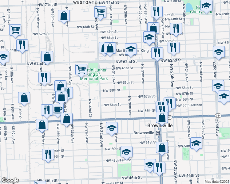 map of restaurants, bars, coffee shops, grocery stores, and more near 5777 Northwest 31st Avenue in Miami