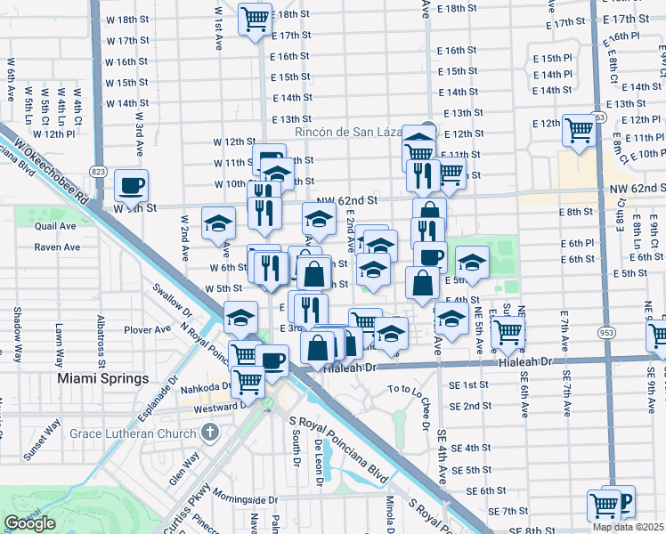 map of restaurants, bars, coffee shops, grocery stores, and more near 152 East 6th Street in Hialeah