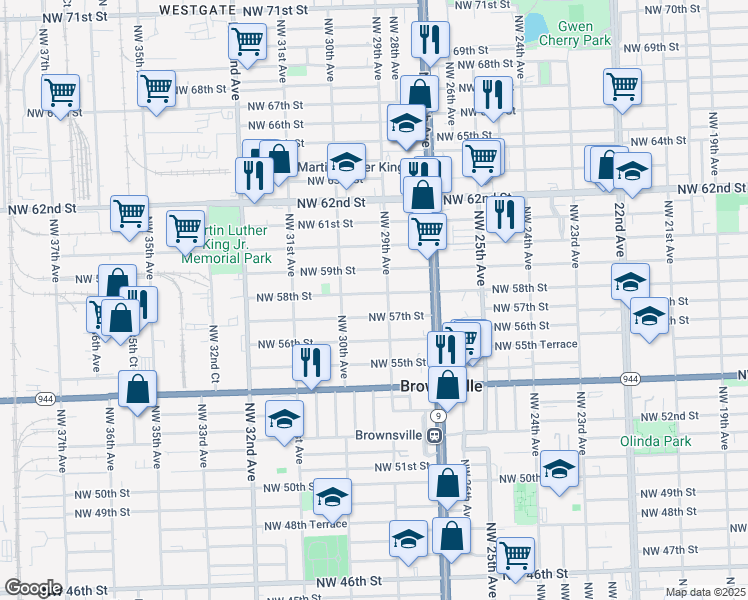 map of restaurants, bars, coffee shops, grocery stores, and more near 2951 Northwest 57th Street in Miami