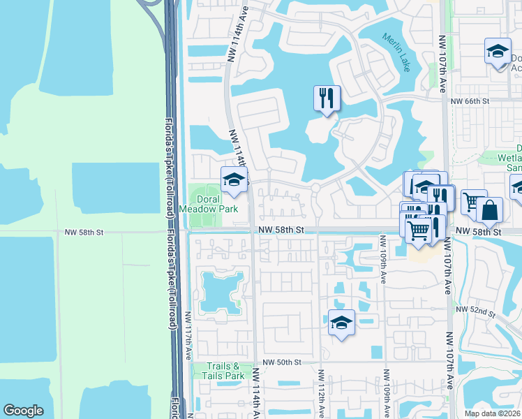 map of restaurants, bars, coffee shops, grocery stores, and more near in Doral