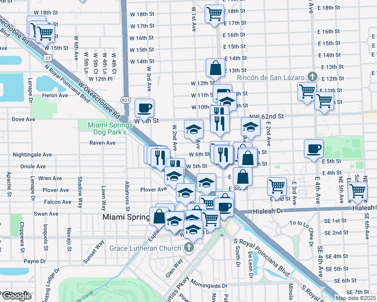 map of restaurants, bars, coffee shops, grocery stores, and more near 140 West 6th Street in Hialeah