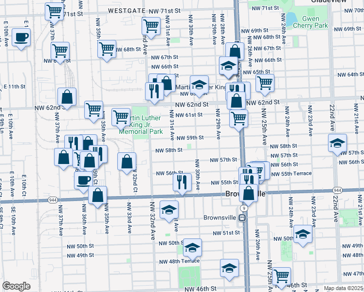 map of restaurants, bars, coffee shops, grocery stores, and more near 5777 Northwest 31st Avenue in Miami