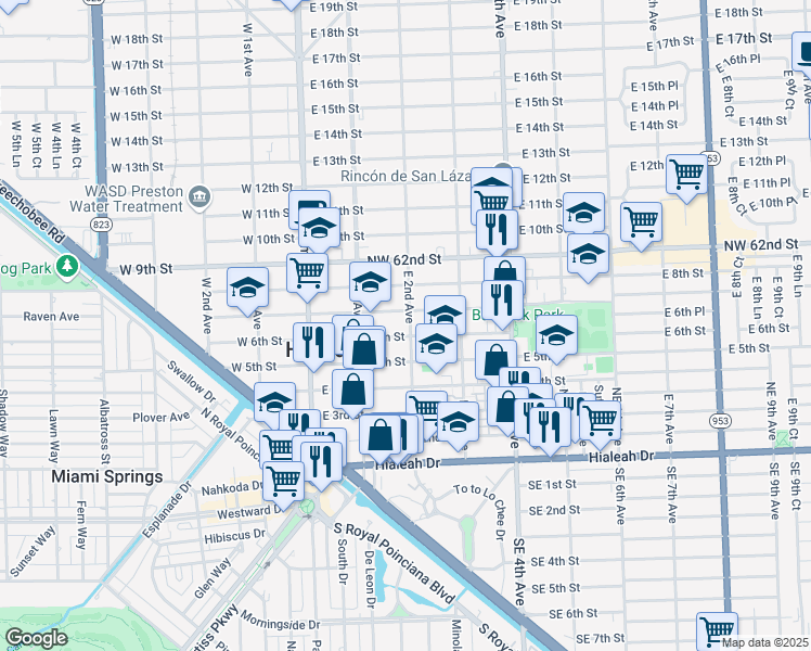map of restaurants, bars, coffee shops, grocery stores, and more near 229 East 6th Street in Hialeah
