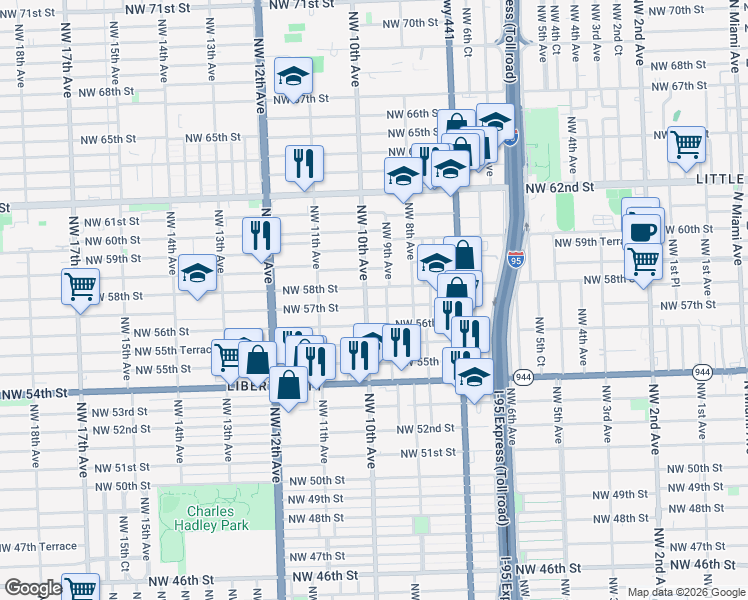 map of restaurants, bars, coffee shops, grocery stores, and more near in Miami
