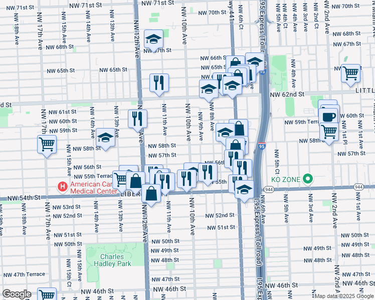 map of restaurants, bars, coffee shops, grocery stores, and more near in Miami