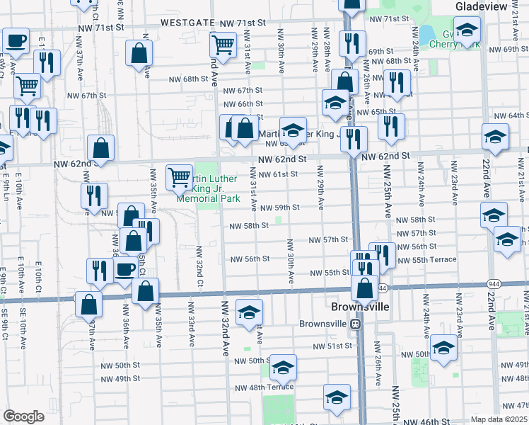 map of restaurants, bars, coffee shops, grocery stores, and more near 3093 Northwest 59th Street in Miami