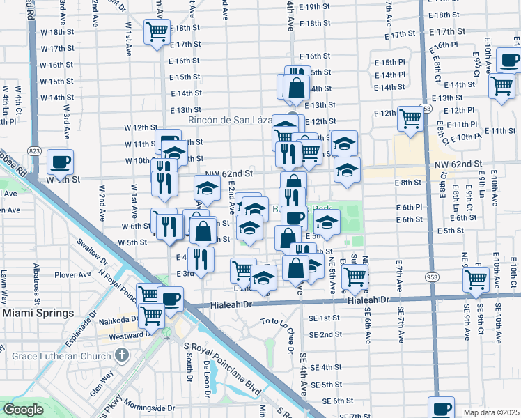 map of restaurants, bars, coffee shops, grocery stores, and more near 719 East 3rd Avenue in Hialeah