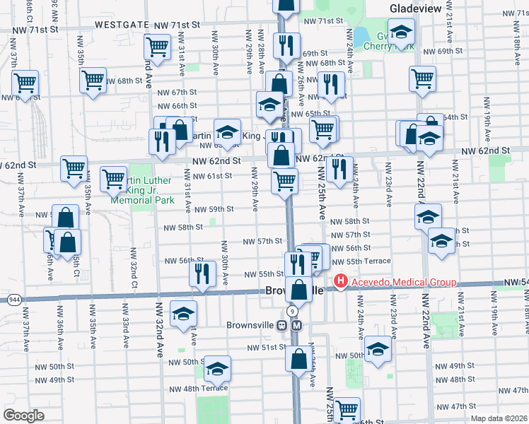 map of restaurants, bars, coffee shops, grocery stores, and more near 2781 Northwest 59th Street in Miami
