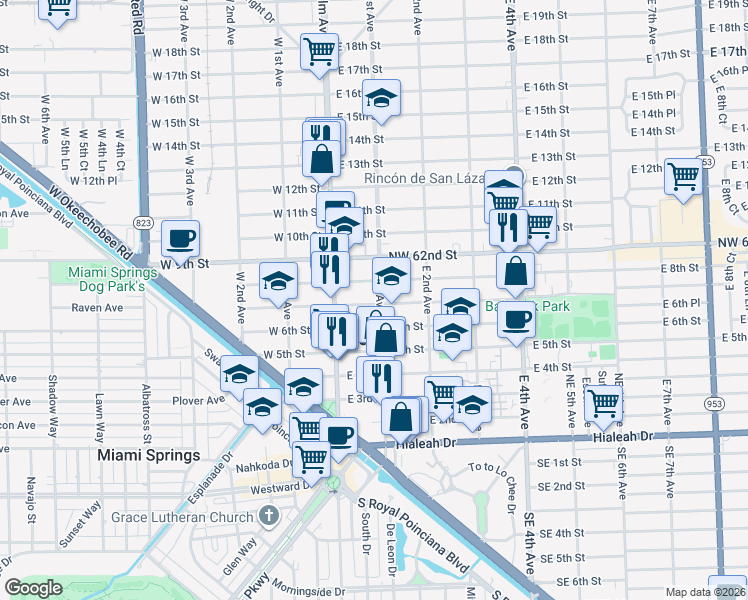 map of restaurants, bars, coffee shops, grocery stores, and more near 75 East 7th Street in Hialeah