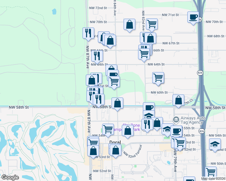 map of restaurants, bars, coffee shops, grocery stores, and more near 6060 Northwest 84th Avenue in Miami