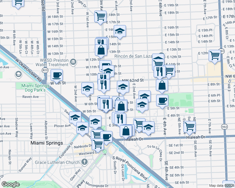 map of restaurants, bars, coffee shops, grocery stores, and more near 75 East 7th Street in Hialeah