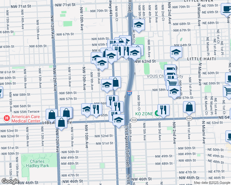 map of restaurants, bars, coffee shops, grocery stores, and more near 5789 Northwest 7th Avenue in Miami