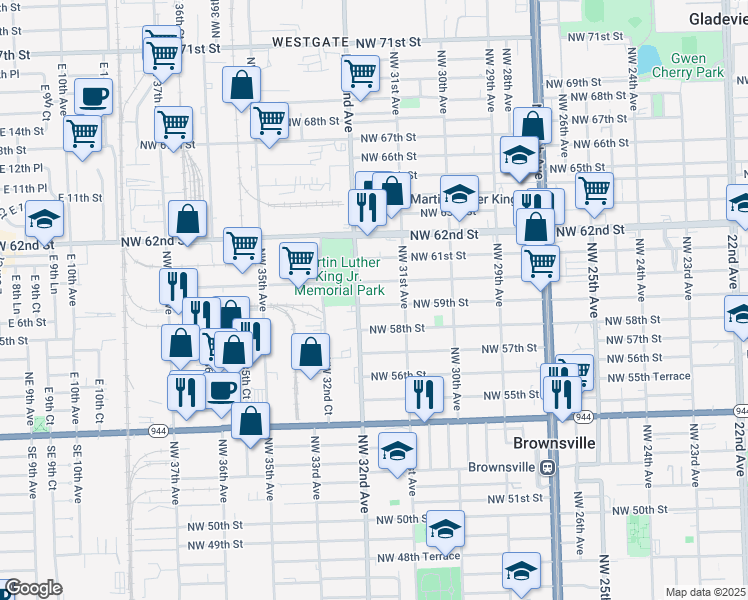 map of restaurants, bars, coffee shops, grocery stores, and more near 3169 Northwest 59th Street in Miami