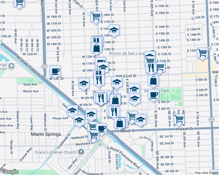 map of restaurants, bars, coffee shops, grocery stores, and more near 75 East 7th Street in Hialeah