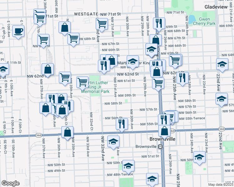 map of restaurants, bars, coffee shops, grocery stores, and more near 3093 Northwest 59th Street in Miami