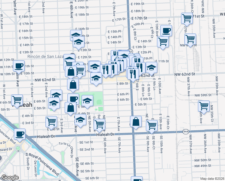 map of restaurants, bars, coffee shops, grocery stores, and more near 660 East 7th Street in Hialeah