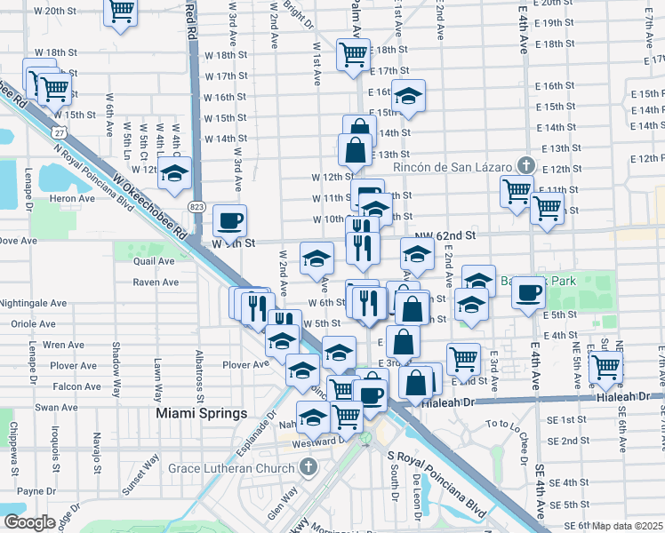 map of restaurants, bars, coffee shops, grocery stores, and more near 66 West 8th Street in Hialeah