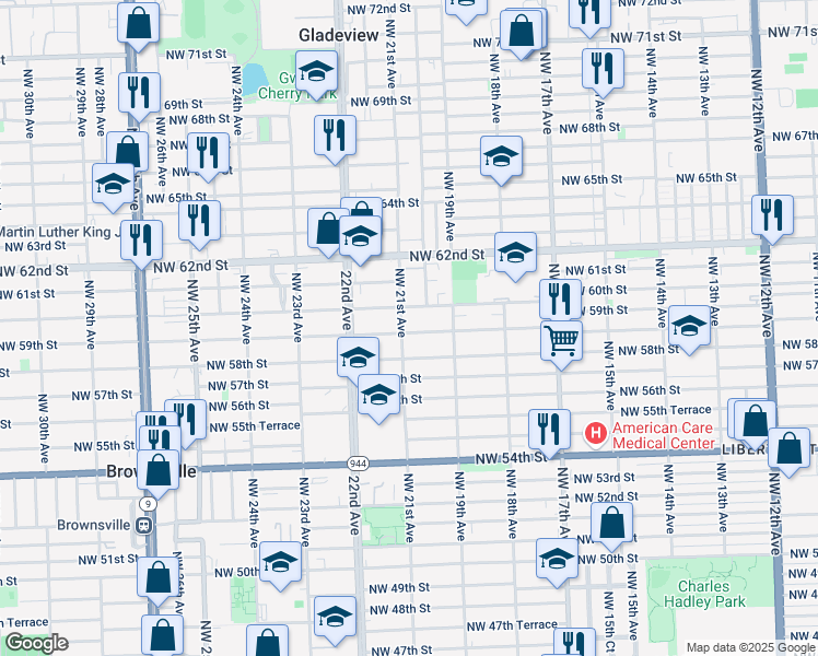 map of restaurants, bars, coffee shops, grocery stores, and more near 2038 Northwest 59th Street in Miami