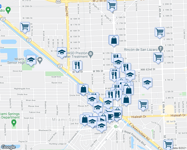 map of restaurants, bars, coffee shops, grocery stores, and more near 700 West 2nd Avenue in Hialeah