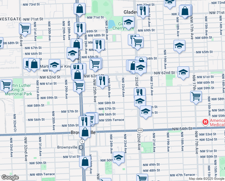 map of restaurants, bars, coffee shops, grocery stores, and more near 2370 Northwest 61st Street in Miami