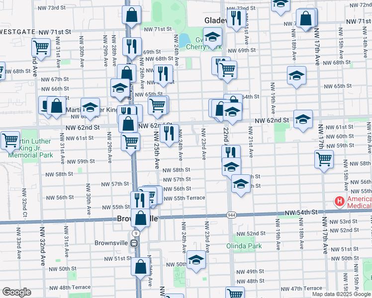 map of restaurants, bars, coffee shops, grocery stores, and more near 2370 Northwest 61st Street in Miami