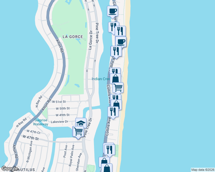 map of restaurants, bars, coffee shops, grocery stores, and more near in Miami Beach