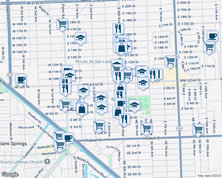 map of restaurants, bars, coffee shops, grocery stores, and more near in Hialeah