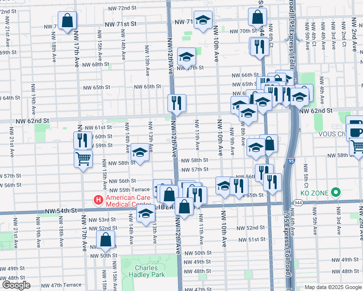 map of restaurants, bars, coffee shops, grocery stores, and more near 1148 Northwest 59th Street in Miami