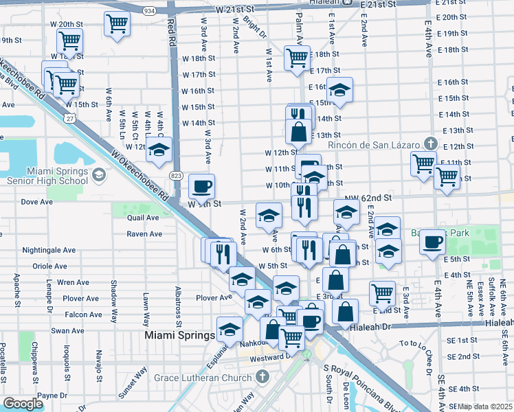 map of restaurants, bars, coffee shops, grocery stores, and more near 149 West 9th Street in Hialeah