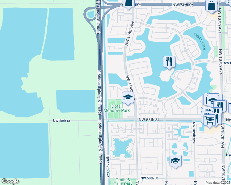 map of restaurants, bars, coffee shops, grocery stores, and more near 6103 Northwest 116 Place in Doral