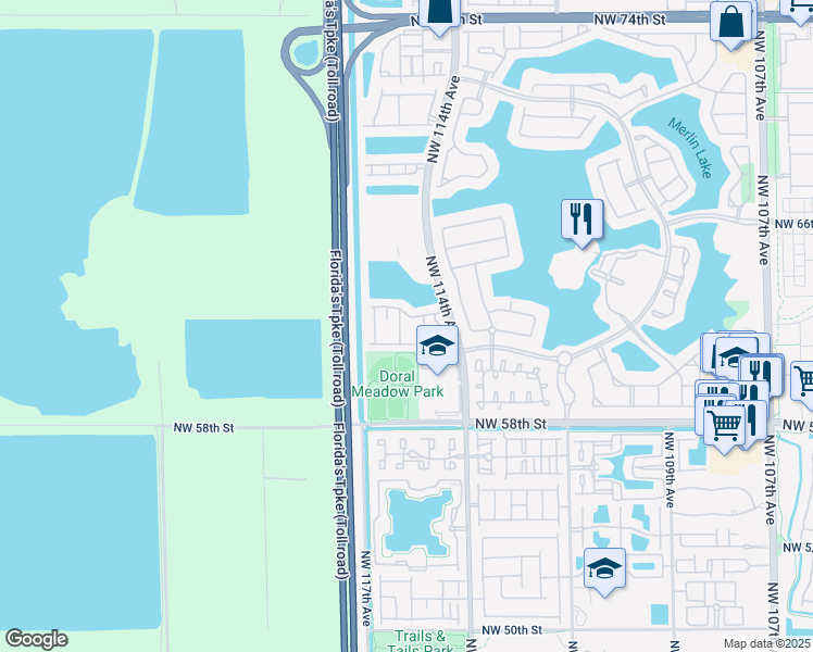 map of restaurants, bars, coffee shops, grocery stores, and more near 6103 Northwest 116 Place in Doral