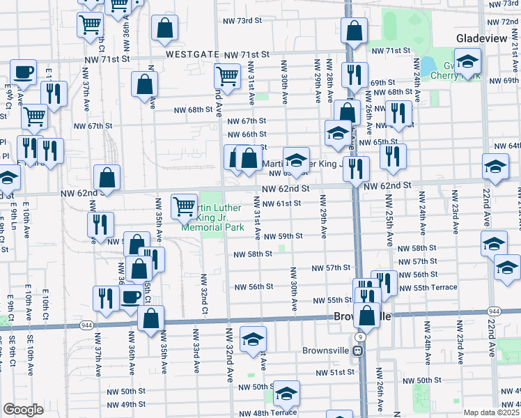 map of restaurants, bars, coffee shops, grocery stores, and more near 3090 NW 61st St in Miami