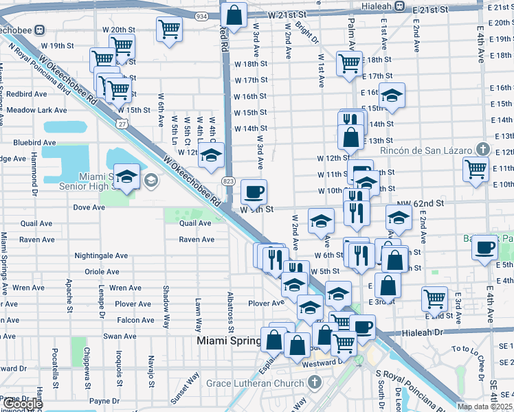 map of restaurants, bars, coffee shops, grocery stores, and more near 910 West 3rd Avenue in Hialeah