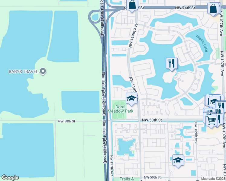 map of restaurants, bars, coffee shops, grocery stores, and more near 6103 Northwest 116 Place in Doral