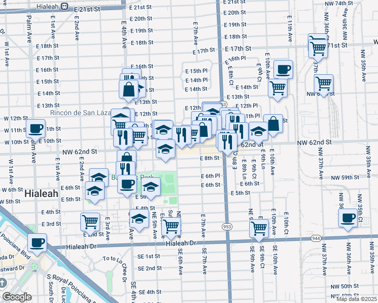 map of restaurants, bars, coffee shops, grocery stores, and more near 658 East 9th Street in Hialeah