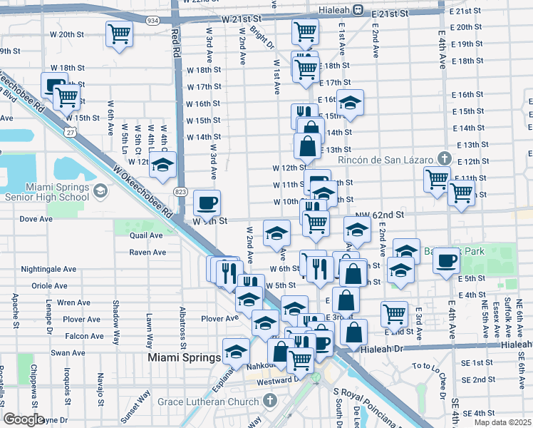 map of restaurants, bars, coffee shops, grocery stores, and more near 149 West 9th Street in Hialeah