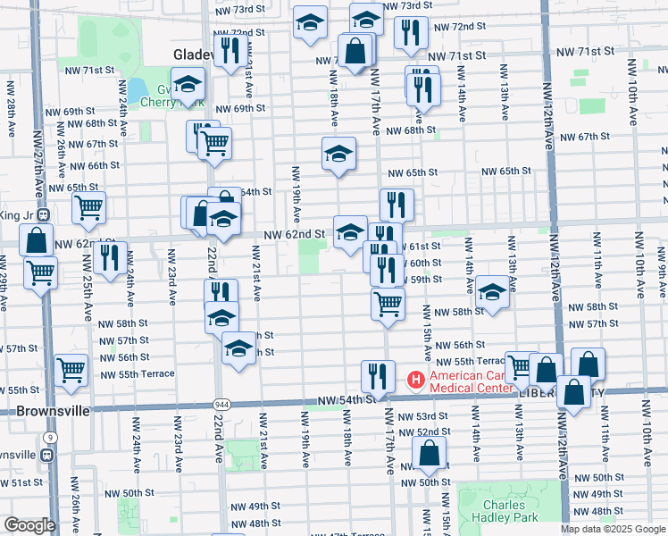 map of restaurants, bars, coffee shops, grocery stores, and more near 1801-1899 NW 60th St in Miami