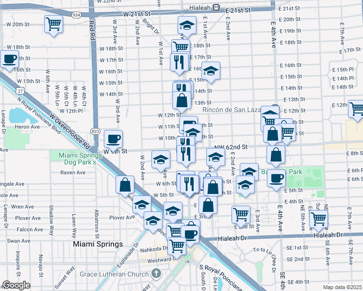 map of restaurants, bars, coffee shops, grocery stores, and more near 901 Palm Avenue in Hialeah