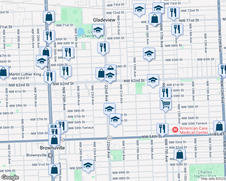 map of restaurants, bars, coffee shops, grocery stores, and more near 2161 Northwest 60th Street in Miami