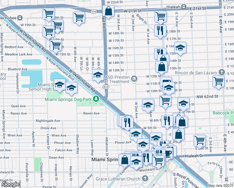 map of restaurants, bars, coffee shops, grocery stores, and more near 910 West 3rd Avenue in Hialeah