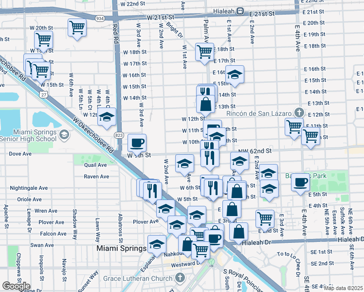 map of restaurants, bars, coffee shops, grocery stores, and more near 149 West 9th Street in Hialeah